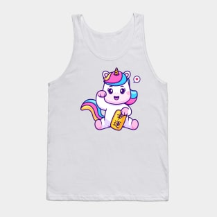 Cute Lucky Unicorn Holding Gold Coin Cartoon Tank Top